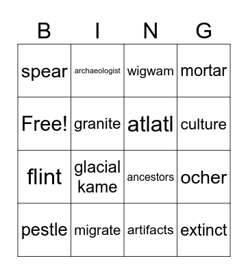 Paleo and Archaic Bingo Card
