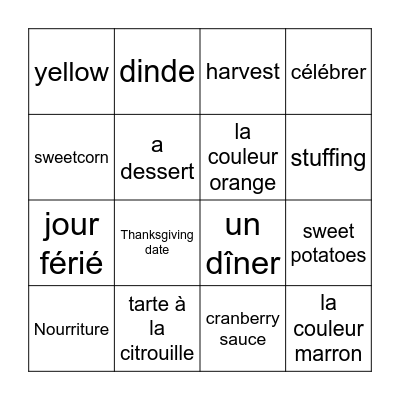 Thanksgiving Bingo Card