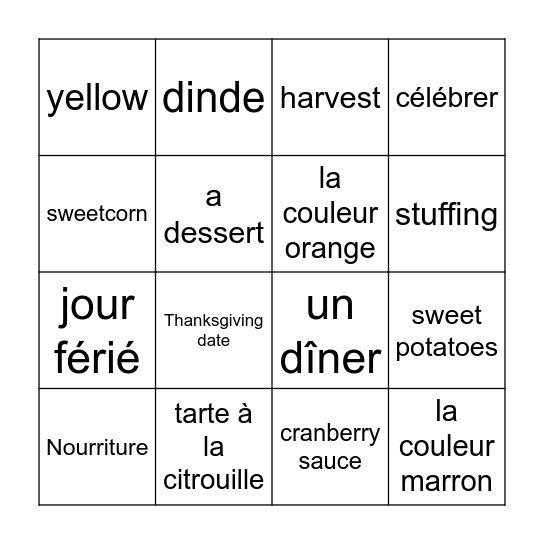 Thanksgiving Bingo Card