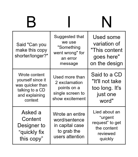 Never Have I Ever! Bingo Card