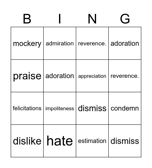 Respect Me Bingo Card