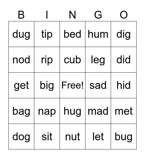 CVC Bingo Card