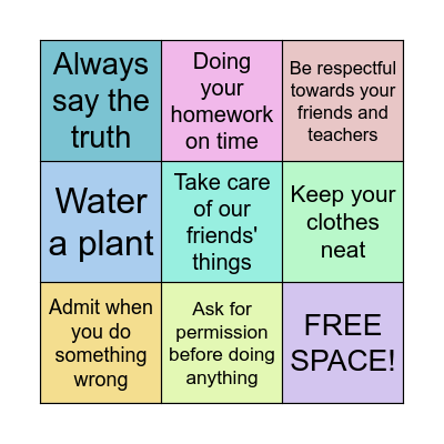 RESPONSIBILITY Bingo Card