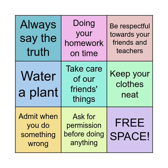 RESPONSIBILITY Bingo Card