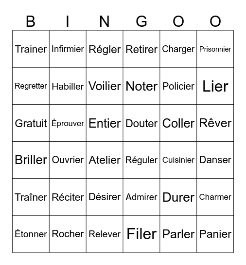 Le sons /é/ en position finale Bingo Card