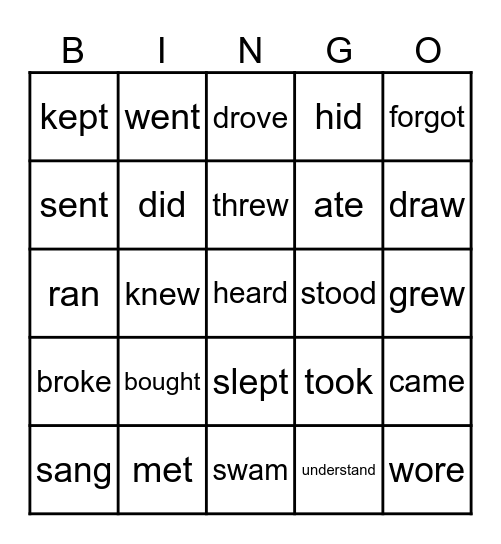 Irregular Verbs Bingo Card