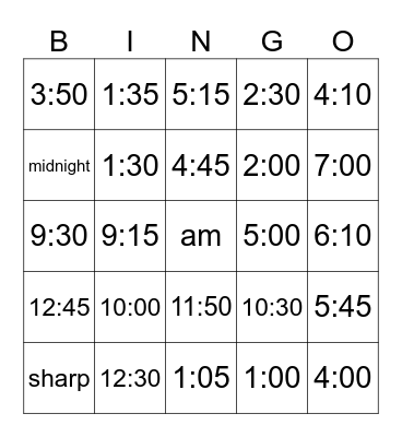 Telling time in Spanish Bingo Card