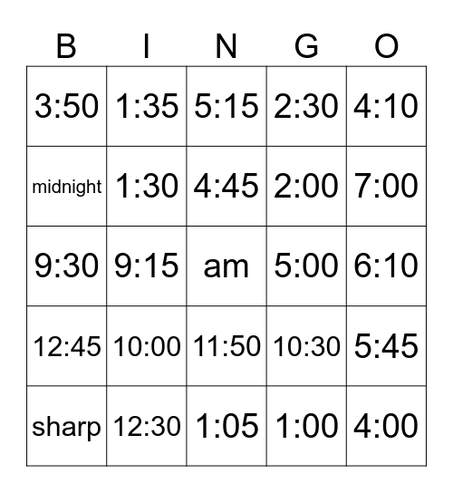 Telling time in Spanish Bingo Card