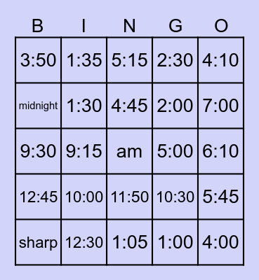 Telling time in Spanish Bingo Card