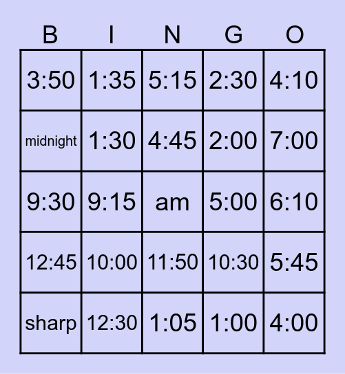 Telling time in Spanish Bingo Card