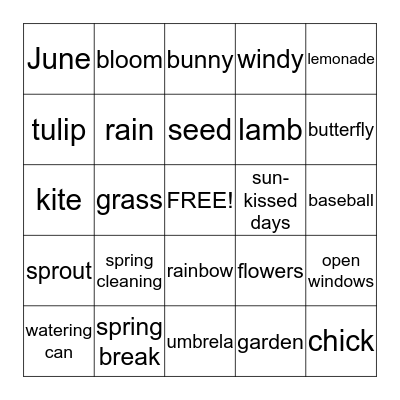 SPRING  BINGO    Bingo Card