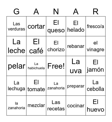 La Comida Callejera (ENG-->SPA) Bingo Card