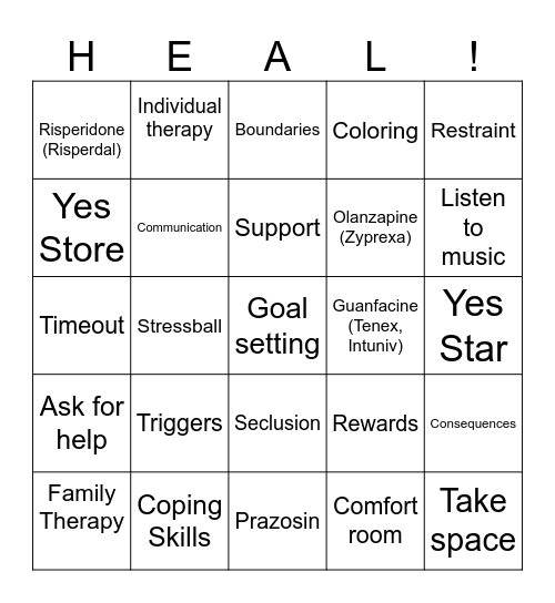 Therapy Bingo Card