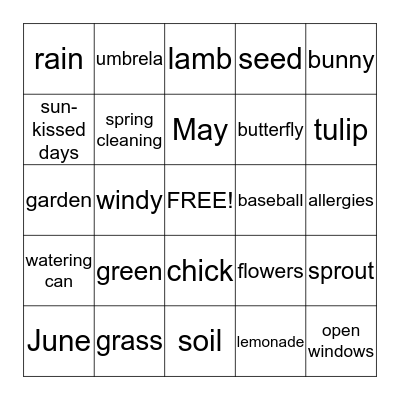 SPRING  BINGO    Bingo Card