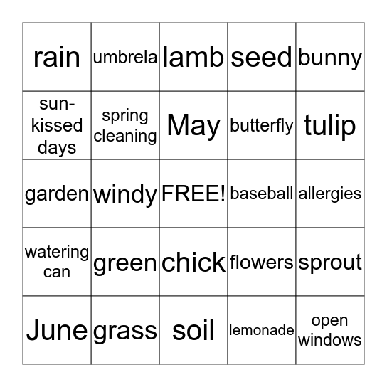 SPRING  BINGO    Bingo Card