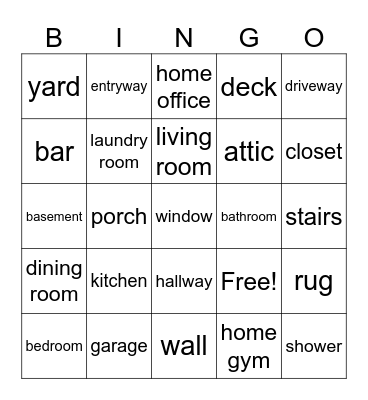 Level 1 B Rooms in the House Calling Cards Bingo Card