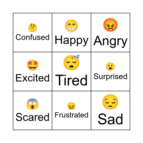 Emotions/Feelings Emoji Bingo Card