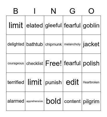 Emotions Bingo Card
