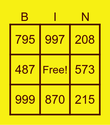 BIG NUMBERS Bingo Card