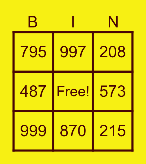 BIG NUMBERS Bingo Card