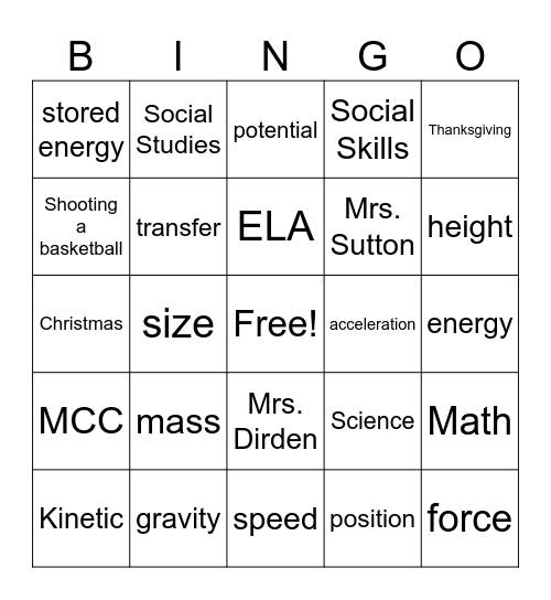 Science Bingo Card