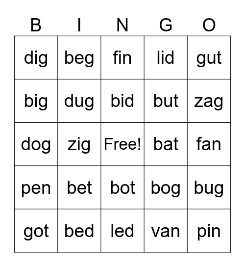 CVC Bingo Card