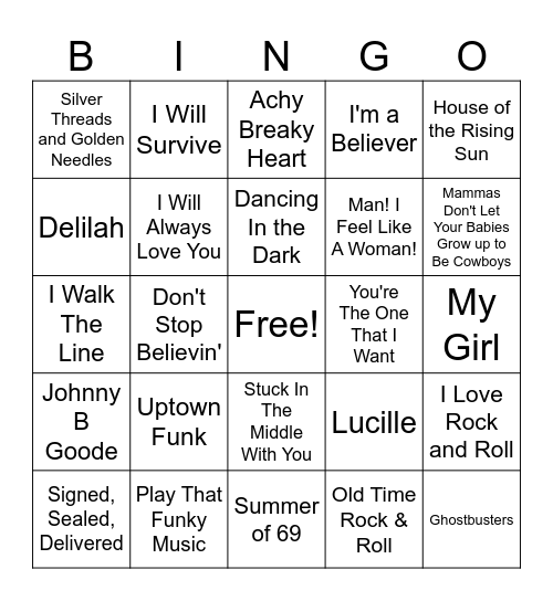 Probus Music Bingo Card