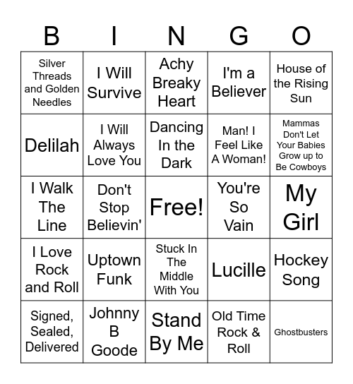 Probus Music Bingo Card