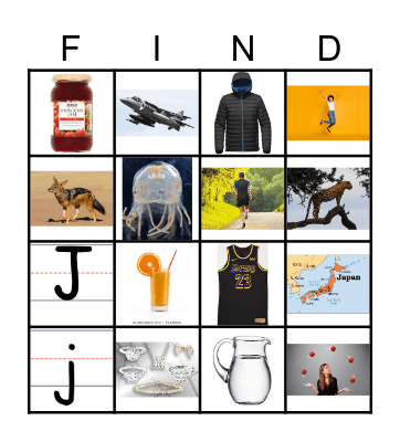 Letter J Bingo Card