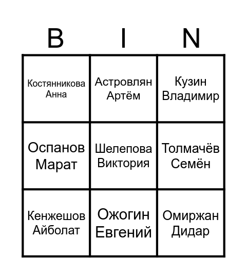 БИНГОСТИ | НЕРУССКОЕ ЛОТО Bingo Card