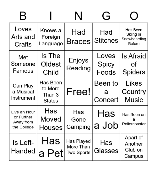 Ice Breaker Bingo Card