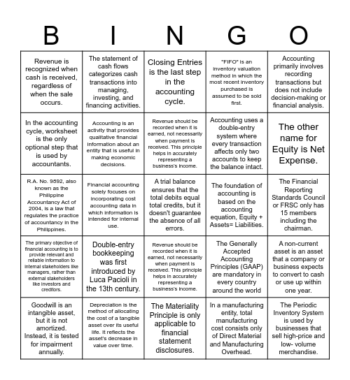 Accounting Bingo Card