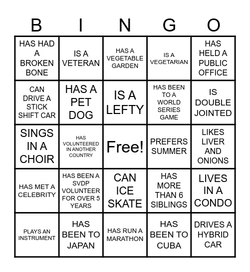 SVdp Holiday Party Bingo 2024 Bingo Card