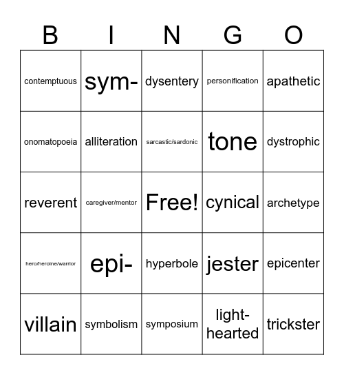 Unit 11 Vocabulary Bingo Card