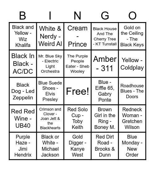 Music BINGO Card