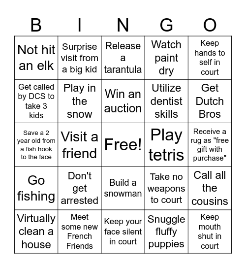 Jenny's Weekend Bingo Card