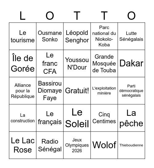 Le Sénégal Bingo Card