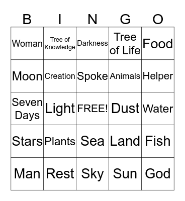 In The Beginning Bingo Card