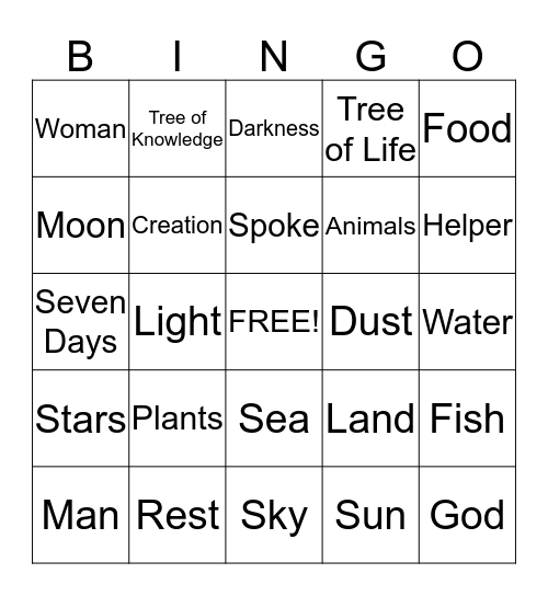 In The Beginning Bingo Card