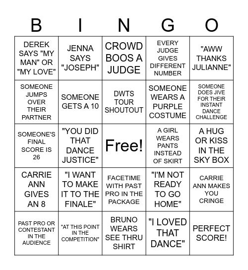 DWTS 500TH EPISODE BINGO Card