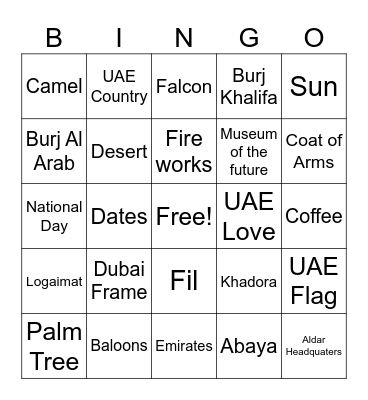 KNOWING UAE Bingo Card