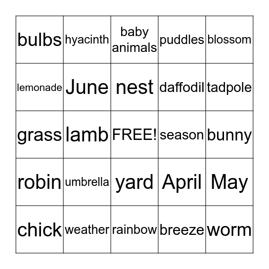 SPRING  BINGO    Bingo Card