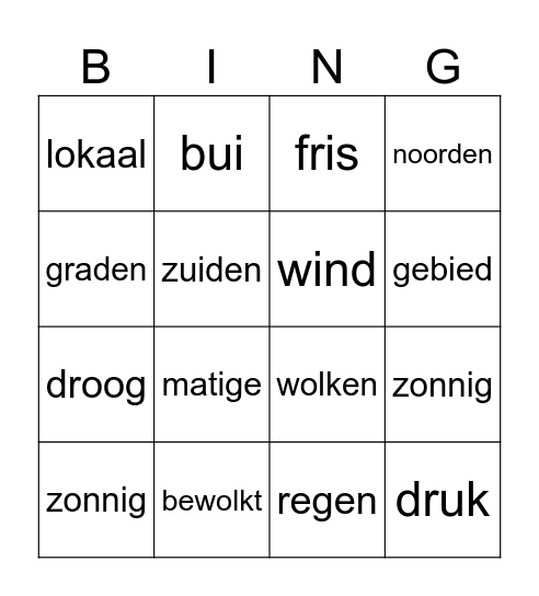 weerbericht Bingo Card