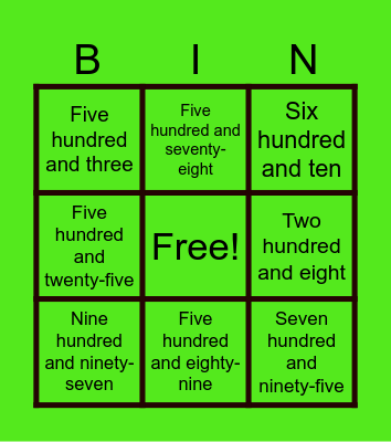 BIG NUMBERS (ENGLISH) Bingo Card