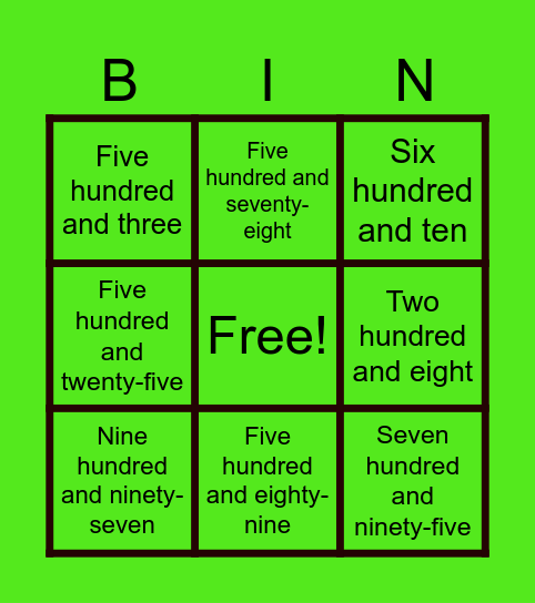 BIG NUMBERS (ENGLISH) Bingo Card