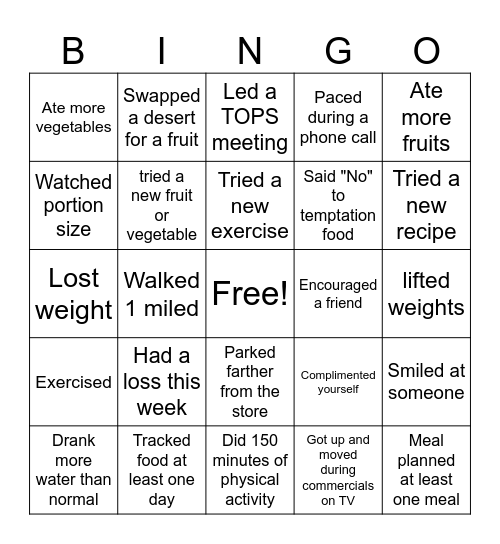 TOPS BINGO Card