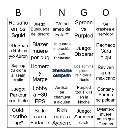 SQUID CRAFT GAMES 3 Bingo Card