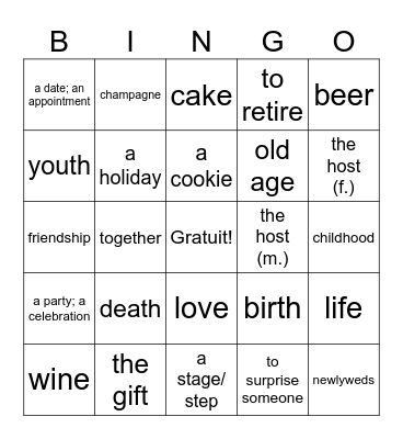 Surprise! - D'accord! 1 - Unité 6A Bingo Card