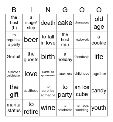 Surprise! - D'accord! 1 - Unité 6A Bingo Card