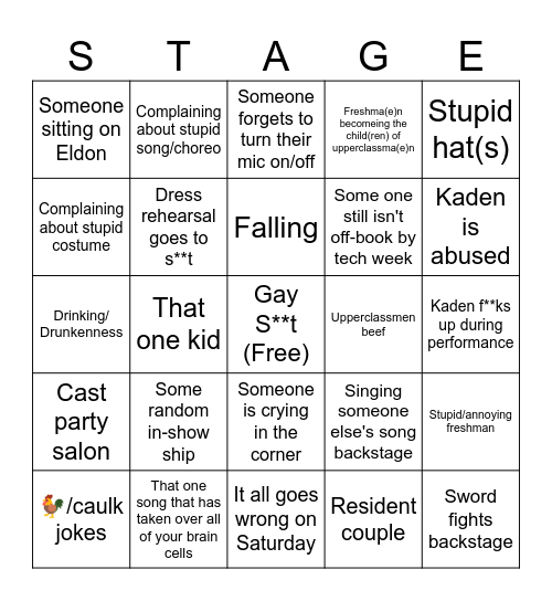 MHS Theater shinanagins '23-'26 Bingo Card